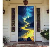 Treer Housse de Porte 210 sur 90 Elastique, Deco Housse de Porte Elastique Décoration Toute l'année Intérieur Extérieur pour Fête, Anniversaire, Mariage (Fleuve Jaune,90x210cm)