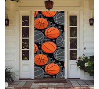 Treer Housse de Porte 210 sur 90 Elastique, Deco Housse de Porte Elastique Décoration Toute l'année Intérieur Extérieur pour Fête, Anniversaire, Mariage Décoration (Basketball 5,90x210cm)
