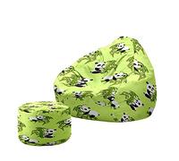 Treer Housse de Pouf Poire Pouf Adulte et Enfants Sac de Haricots + Housses de Repose-Pieds (sans Remplissage) pour Intérieur et Extérieur (70x80+20x30cm,Panda 8)