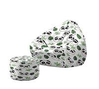 Treer Housse de Pouf Poire Pouf Adulte et Enfants Sac de Haricots + Housses de Repose-Pieds (sans Remplissage) pour Intérieur et Extérieur (100x120+20x30cm,Panda 10)