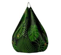 Treer Housse de Pouf Poire pour Adulte et Enfants,sans Remplissage,Motif Plantes 3D Coton et Lin Lavable Pouf Salon Sofa Housse de Fauteuil Poire pour Jeux,Détente (Feuilles Vert foncé,100x120cm)