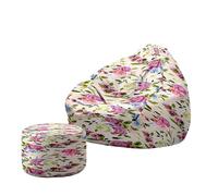 Treer Housse de Sac de Haricots Poufs de Salon Intérieur et Extérieur (sans Remplissage) 3D Housses de Repose-Pieds Pouf Classique pour Salon, Balcon, Jardin (Fleur 3,100x120+20x30cm)