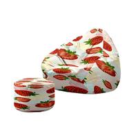 Treer Housse de Sac de Haricots Poufs de Salon Intérieur Extérieur (sans Remplissage) 3D Adultes Housses de Repose-Pieds Pouf Classique pour Salon, Balcon, Jardin (Fraise 3,70x80+20x30cm)