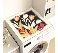 Treer Housse Machine à Laver Absorbants Séchage Rapide, Impression de Tulipe Tapis de Protection Universelle Antidérapant Découpable Douce pour Sèche-linge (Noir,30x40 cm)