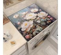 Treer Housse Machine à Laver Absorbants Séchage Rapide, Motif Floral Tapis de Protection Antidérapant Universelle pour Machines à Laver Sèche-linge Réfrigérateur (Lotus,50x60cm)