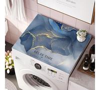 Treer Housse Machine à Laver Absorbants Séchage Rapide, Motif Marbré Tapis de Protection Antidérapant pour Machines à Laver Sèche-linge Réfrigérateur (Bleu foncé,50x50cm)