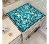 Treer Housse Machine à Laver Absorbants Séchage RapideRétro Bohème Style Tapis de Protection Universelle Antidérapant Découpable Douce pour Sèche-linge, Réfrigérateur (Teal,70x80 cm)