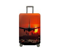 Treer Housse Valise,Elastique Housse de Valise,Imprimé sur l'Avion Housse Protection Valise, Zippé Bagage Voyager Protecteur,Lavable Housses de Valise pour 18-32 Pouce Valise (Coucher de Soleil,XL)