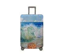 Treer Housse Valise,Elastique Housse de Valise,Imprimé Tortue de Mer Housse Protection Valise, Zippé Bagage Voyager Protecteur,Lavable Housses de Valise pour 18-32 Pouce Valise (M,Vagues de mer)