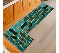 Treer Impression 3D Tapis de Cuisine Antidérapant et Lavable, Géométrie Marbre de Mode Paillasson d'Entrée Devant Evier Tapis de Sol Tapis pour Chambre à Coucher,Salon (40x60cm,Turquoise)
