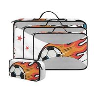 Treer Impression de Football Lot de 4 Organisateur de Valise (Blanc)