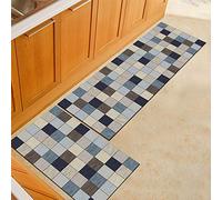 Treer Imprimé Géométrie Créative Tapis de Cuisine, Antidérapant et Lavable en Machine Entrée Devant Evier Tapis de Sol Tapis pour Chambre à Coucher,Salon (50x160cm,Bleu)