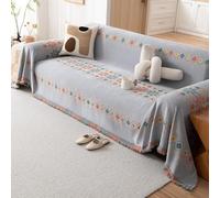 Treer Jeté de Canapé Chenille Grande Taille avec Gland, Style Bohême Couvre Canapé Jete de Canape Réversible Couverture de Canapé d'angle Forme L 1 2 3 4 Places (180x340cm,Gris Clair)