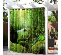 Treer Jungle Verte 3D Rideaux D'extérieur Impermeable Exterieur Rideau Terrasse avec Oeillet, Opaque Protection Solaire Rideaux pour Pergola, Cabanon Jardin Gazebo (Motif D,W132*L243cm)