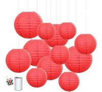 Treer Lanternes de Papier Colorées, 12pcs Décorations Chinoises en Papier Suspendu pour Lanternes à Boule Lampes Fête de Noël Décoration de Mariage (Rouge)