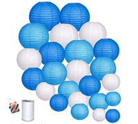 Treer Lanternes de Papier Colorées, 24pcs Décorations Chinoises en Papier Suspendu pour Lanternes à Boule Lampes Fête de Noël Décoration de Mariage (Bleu)
