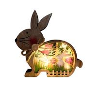 Treer Lapin de Pâques en Bois à LED, Décoration Lumineuse pour Table, Fenêtre et Salon, Idée Cadeau de Pâques (Couleur Bois,15x14.5x3cm)