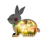 Treer Lapin de Pâques en Bois à LED, Décoration Lumineuse pour Table, Fenêtre et Salon, Idée Cadeau de Pâques (Blanc,15x14.5x3cm)