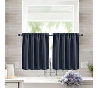 Treer Lot de 2 Rideaux Cuisine Brise-bise Courts Couleur Unie pour Petites Fenêtres à Passe Tringle, Rideau Occultants Moderne Décoration pour Salle de Bain Salon Bistrot (Marine,40x60cm)