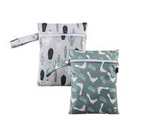 Treer Lot de 2 Sac à Couches Bébé Imperméable et Lavable, Sac à Couches en Tissu Fermeture Eclair Réutilisable Hangable, Sac de Rangement pour la Couche de Bébé, Voyage, Plage (Cactus,18x25cm)