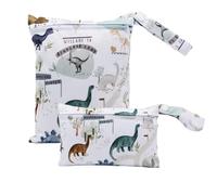 Treer Lot de 2 Sac à Couches Lavable Réutilisable Imperméable, Bébé Wetbag pour Couches Humide et Sèches, Sac de Rangement avec Fermeture à Glissière pour Voyage et Plage (Dinosaure)
