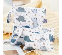 Treer Lot de 2 Sac à Couches Lavable Réutilisable Imperméable, Wetbag pour Couches Sec et Humide, Mini Portable Sac de Rangement avec Fermeture éclair pour Voyage Plage Piscine (Dinosaure)