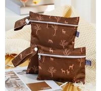 Treer Lot de 2 Sac à Couches Lavable Réutilisable Imperméable, Wetbag pour Couches Sec et Humide, Mini Portable Sac de Rangement avec Fermeture éclair pour Voyage Plage Piscine (Marron)