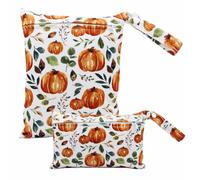 Treer Lot de 2 Sac à Couches Lavable Réutilisable Imperméable, Wetbag pour Couches Sec et Humide, Motif Floral Style Campagnard Sac de Rangement Fermeture éclair pour Voyage (Citrouille)