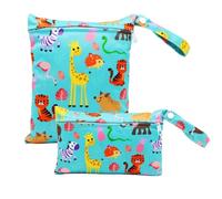Treer Lot de 2 Sac à Couches Lavable Réutilisable Imperméable, Wetbag pour Couches Sec et Humide, Motifs d'animaux de Dessin Animé Sac de Rangement Fermeture éclair pour Voyage (Giraffe)