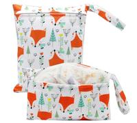Treer Lot de 2 Sac à Couches Lavable Réutilisable Imperméable, Wetbag pour Couches Sec et Humide, Motifs d'animaux de Dessin Animé Sac de Rangement Fermeture éclair pour Voyage (Renard Roux)