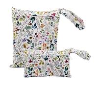 Treer Lot de 2 Sac à Couches Lavable Réutilisable Imperméable, Wetbag pour Couches Sec et Humide, Motif Floral Style Campagnard Sac de Rangement Fermeture éclair pour Voyage (Jardin)