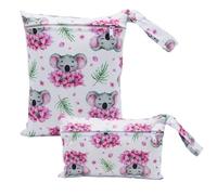 Treer Lot de 2 Sac à Couches Lavable Réutilisable Imperméable, Wetbag pour Couches Sec et Humide, Motif Floral Style Campagnard Sac de Rangement Fermeture éclair pour Voyage (Koala)