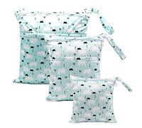 Treer Lot de 3 Sac à Couches Bébé, Etanche Lavables Réutilisables Sac de Rangement à Couches, Organisateur des Couches pour Vêtements Sales, Hangable pour Chariot Bébé (Ours Polaire)