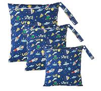 Treer Lot de 3 Sac à Couches Bébé, Etanche Lavables Réutilisables Sac de Rangement à Couches, Organisateur des Couches pour Vêtements Sales, Hangable pour Chariot Bébé (Univers)