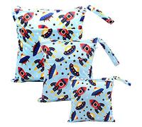 Treer Lot de 3 Sac à Couches Bébé, Etanche Lavables Réutilisables Sac de Rangement à Couches, Organisateur des Couches pour Vêtements Sales, Hangable pour Chariot Bébé (Vaisseau Spatial)