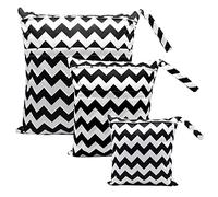 Treer Lot de 3 Sac à Couches Bébé, Etanche Lavables Réutilisables Sac de Rangement à Couches, Organisateur des Couches pour Vêtements Sales, Hangable pour Chariot Bébé (Noir)