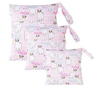 Treer Lot de 3 Sac à Couches Bébé, Etanche Lavables Réutilisables Sac de Rangement à Couches, Organisateur des Couches pour Vêtements Sales, Hangable pour Chariot Bébé (Alpaga Rose)