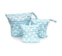 Treer Lot de 3 Sac à Couches Bébé, Joli Motif Lavables Etanche Réutilisables Sac de Rangement à Couches Organisateur des Couches pour Vêtements Sales, Hangable pour Chariot Bébé (bleu clair)