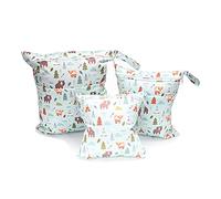 Treer Lot de 3 Sac à Couches Bébé, Joli Motif Lavables Etanche Réutilisables Sac de Rangement à Couches Organisateur des Couches pour Vêtements Sales, Hangable pour Chariot Bébé (animal)