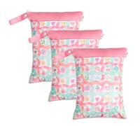 Treer Lot de 3 Sac à Couches Bébé Lavable, Sac de Rangement pour Couches Imperméable Réutilisable Grand Wetbag Imprimé avec Double Fermeture Eclair pour Voyages Plage Piscine (Rose,30x40cm)