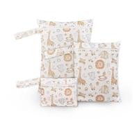 Treer Lot de 3 Sac à Couches Bébé Lavables, Sac Couches Étanches Réutilisables Imprimé Animal Mignon, Organisateur de Couches Humides et Vêtements Sales, pour Voyage, Plage (Lion)