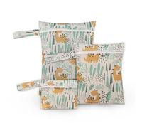 Treer Lot de 3 Sac à Couches Bébé Lavables, Sac Couches Étanches Réutilisables Imprimé Animal Mignon, Organisateur de Couches Humides et Vêtements Sales, pour Voyage, Plage (Forêt De Dinosaures)