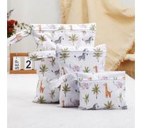 Treer Lot de 3 Sac à Couches Bébé Lavables, Sac Couches Étanches Réutilisables Imprimé Animal Mignon, Organisateur de Couches Humides et Vêtements Sales, pour Voyage, Plage (Girafe)