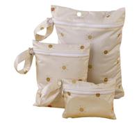 Treer Lot de 3 Sac à Couches Bébé Lavables, Sac Couches Étanches Réutilisables Imprimé Élégant Chic, Organisateur de Couches Humides et Vêtements Sales, pour Voyage, Plage (Soleil Beige)