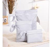 Treer Lot de 3 Sac à Couches Bébé Lavables, Sac Couches Étanches Réutilisables Imprimé Style Pastoral,Organisateur de Couches Humides et Vêtements Sales, pour Voyage, Plage (Gris Clair)
