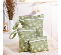 Treer Lot de 3 Sac à Couches Bébé Lavables, Sac Couches Étanches Réutilisables Imprimé Style Pastoral,Organisateur de Couches Humides et Vêtements Sales, pour Voyage, Plage (Cactus Vert)