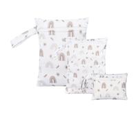 Treer Lot de 3 Sac à Couches Bébé Lavables, Sac Couches Étanches Réutilisables Motif Arc-en-ciel Boho, Organisateur de Couches Humides et Vêtements Sales pour Voyage, Plage (Blanc)