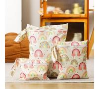 Treer Lot de 3 Sac à Couches Bébé Lavables, Sac Couches Étanches Réutilisables Motif Arc-en-ciel Boho, Organisateur de Couches Humides et Vêtements Sales pour Voyage, Plage (Coloré)