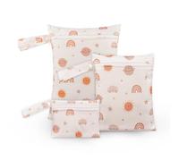 Treer Lot de 3 Sac à Couches Bébé Lavables, Sac Couches Étanches Réutilisables Motif Arc-en-ciel Boho, Organisateur de Couches Humides et Vêtements Sales pour Voyage, Plage (nordique)