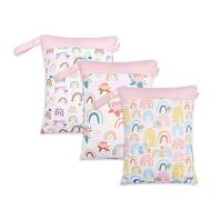 Treer Lot de 3 Sac à Couches Bébé, Sac de Rangement à Couches Etanche Réutilisable Lavable avec Double Fermeture Eclair Hangable Wetbag pour Bébé Voyage (Arc-En-Ciel Rose,30x40cm)